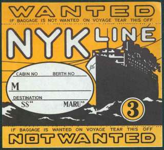 Japanese NYK Shipping Line Luggage Label ca.1920  