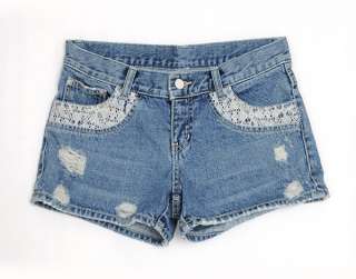 New Womens Lace Pocket Denim Shorts Hot Pants sz S M L  
