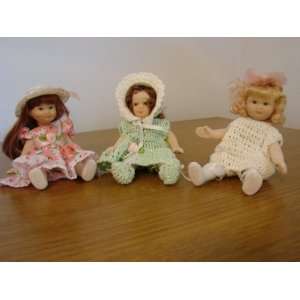  Set of 3 All Porcelain Miniature Dolls Handmade Clothes 