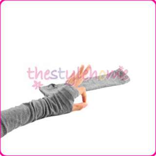 Girls Grey Arm Warmers Long Fingerless Gloves Mitten  