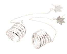 Sterling Silver 5 Ring w/ Chained Leaf Ear Cuffs C227  