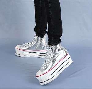 Womens High Top Platform Sneakers Shoes Silver US 5.5~8  