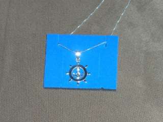 STERLING SILVER NAUTICAL SHIPS WHEEL WITH ANCHOR PENDANT NECKLACE