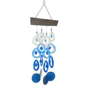  Recycled Glass Bottle Wind Chime on Driftwood  Glacier 