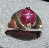 MENS 10X8MM LINDE STAR RUBY CREATED SAPPHIRE S/S RING  