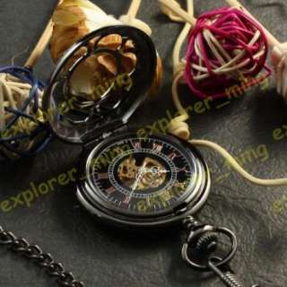 Shing Black Steampunk Hollow Mechanical Pocket Watch 84  