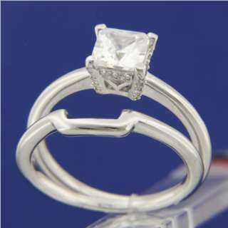   Wedding Bridal 925 Sterling Silver Princess Cut Band Ring Set  