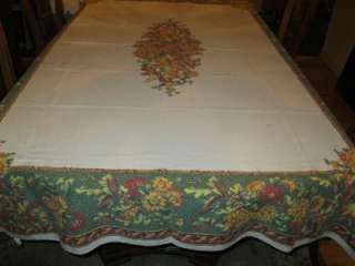 VINTAGE OFF WHITE COTTON BLEND FALL THANKSGIVING TABLECLOTH 58 X86 