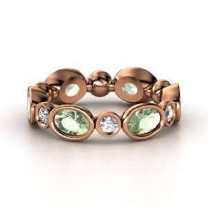   Circle Band, 14K Rose Gold Ring with Green Amethyst & Diamond Jewelry