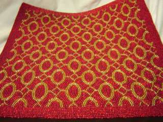 Gold Metallic & Red Beaded Square Placemat/ Charger  