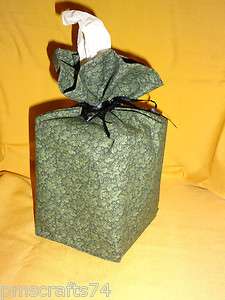 SAGE GREEN LEAVES FABRIC TISSUE BOX COVER OR FABRIC GIFT BAG  