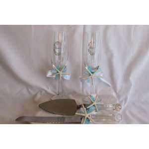  Beach Wedding Toasting Fultes and Cake Server Set Finger 