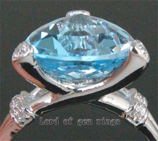   Trillion Blue Topaz & Diamond Solid 14K White Gold Engagement Ring