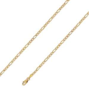 14K Solid Yellow Gold DC Figaro Chain Necklace 2.4mm (3/32 
