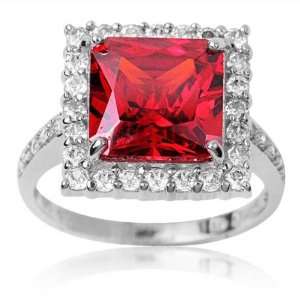   Gold and Square Cut Red Cubic Zirconia Socialite Ring 5.5 Jewelry