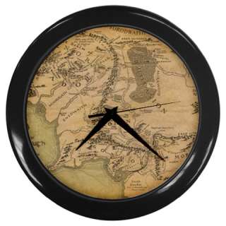   Rings Map of Middle Earth Wall Clock with Black Lucite Frame  