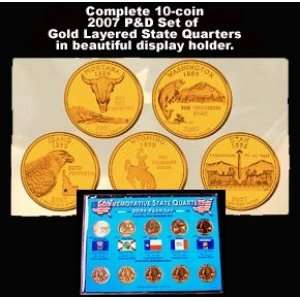   24KT GOLD LAYERED P & D SET OF 10   STATE QUARTERS 