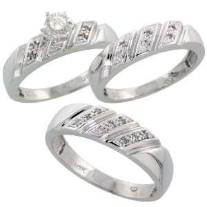  Sterling Silver 3 Piece Trio His (6mm) & Hers (5mm) Diamond Wedding 