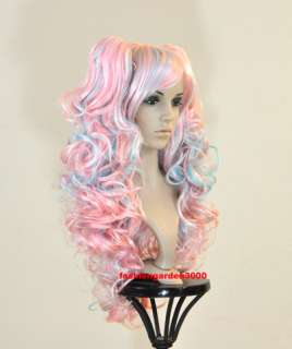 2COLOR PINK BLUE WAVY PONYTAIL COSTUME COSPLAY WIG RARE  