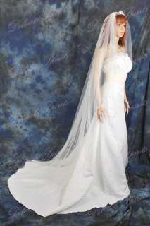 1T White Chapel Beaded Scalloped Wedding Veil  