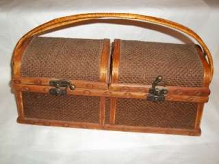 DIVIDED WICKER BASKET / BOX WITH LID WIRE HANDLES  