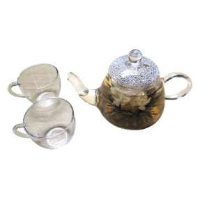  Round Glass Pot with Two Tea Cups Big Touch Handle for 