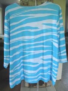 CJ Banks Whimsical 3/4 Sleeve Blue Zebra Knit Blouse  