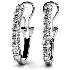 com 18k White Gold, Diamond Oval Shape Hoop Earrings, 0.96 ct. (Color 