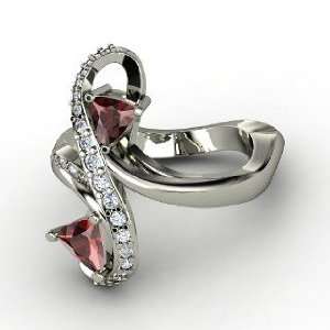   , Trillion Red Garnet Sterling Silver Ring with Red Garnet & Diamond