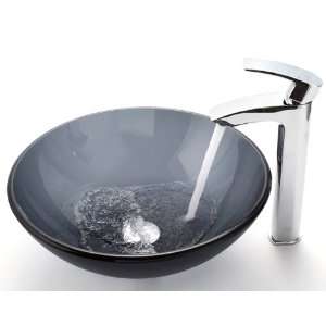    12mm 1810CH Frosted Black Glass Vessel Sink and Visio Faucet, Chrome