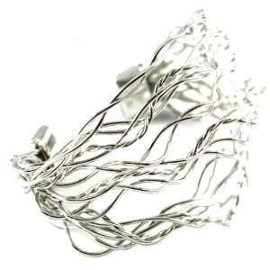   City Gypsies Messy Wavy Wire Wrap Cuff Bracelet Silver Tone Jewelry